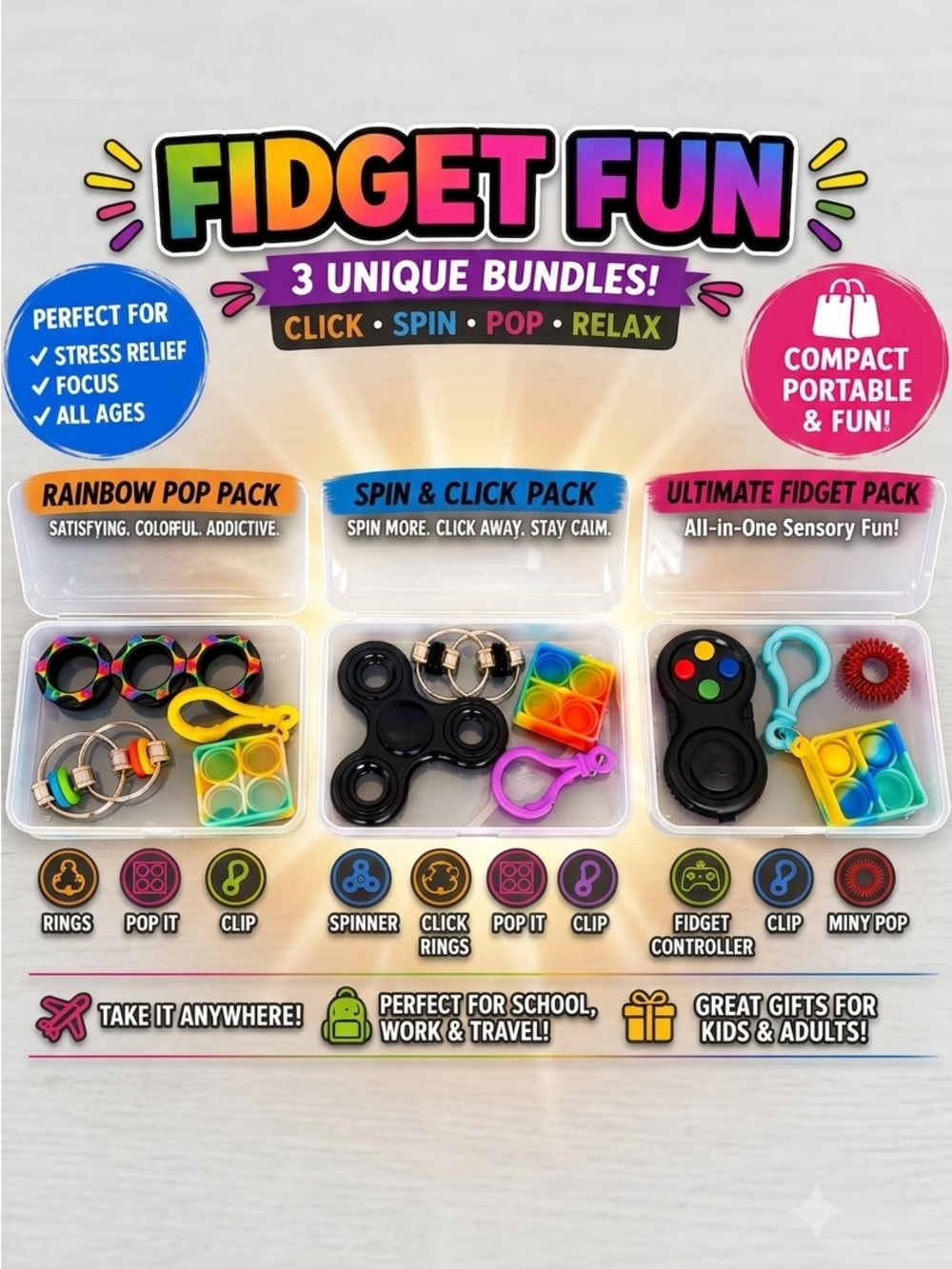 Fidget Your Way To Focus & Calm 3pc Pack - Pick Your Pack / Buyer’s Choice - New